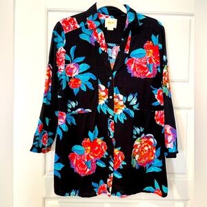 Anthropologie Maeve 12 Black Floral Blouse